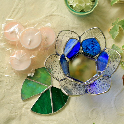 ⭐Creema限定⭐碧い睡蓮のキャンドルホルダー＊睡蓮の香りのアロマ