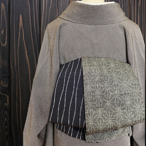 着物反物* 麻の葉とよろけ柄 大人の兵児帯 半幅帯 長尺475cm 和装小物 