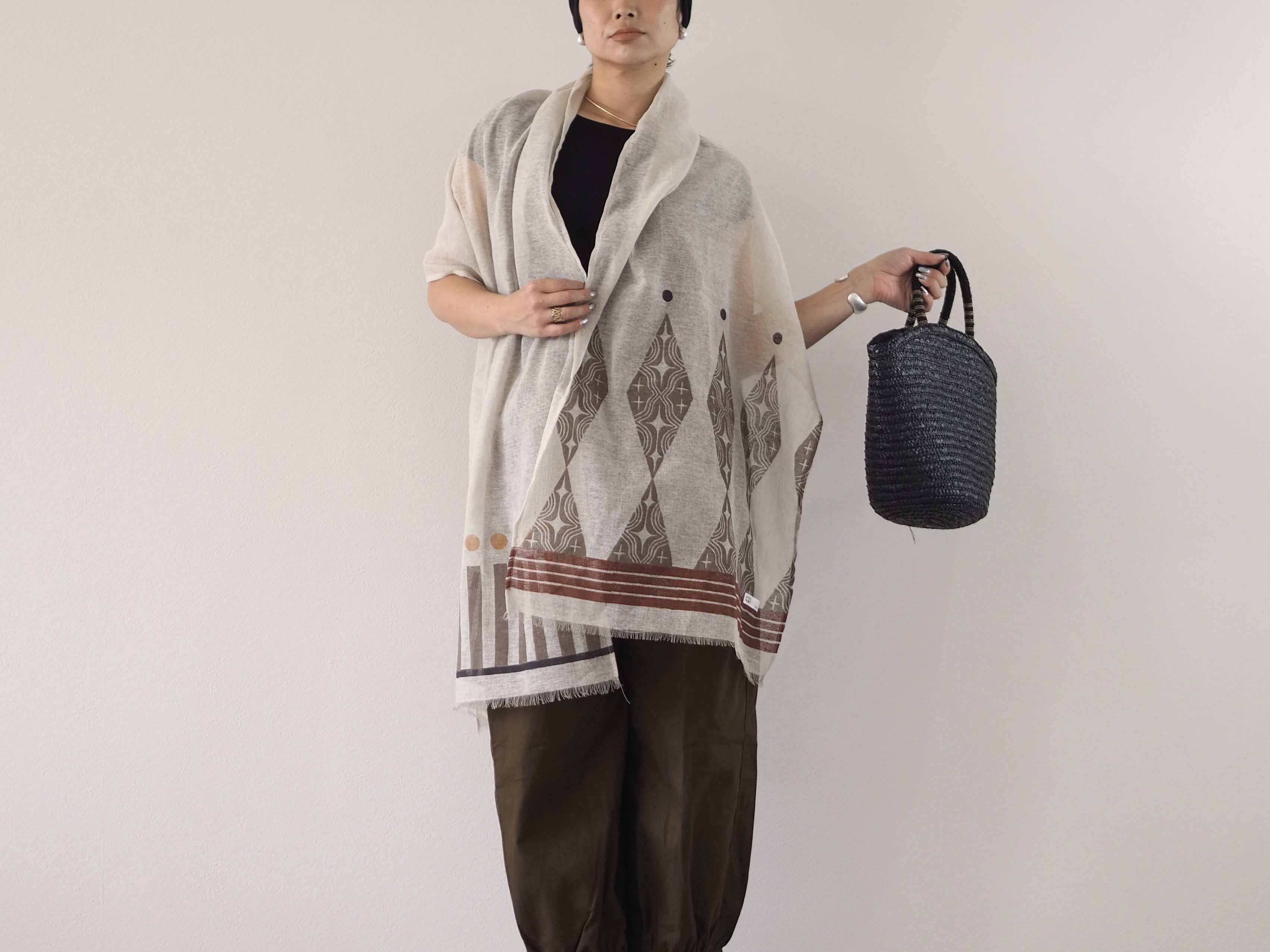 ブロックプリント/大判リネンストール②