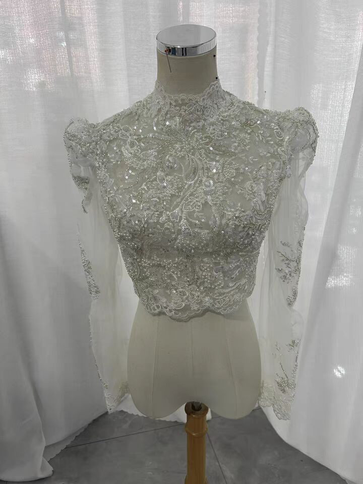 送料無料！キラキラビジューボレロ　くるみボタン長袖　ハイネック　ブラウス　トップス　ドレスアレンジ お色直し