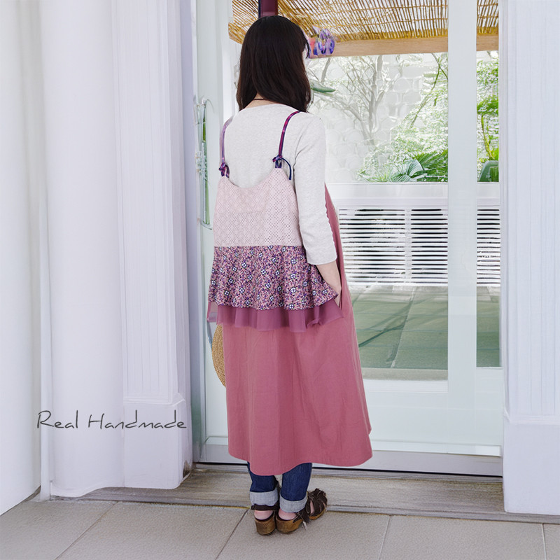 [予約販売] 万葉木綿 蘇芳色のバックフリルキャミワンピース『そよぎ』