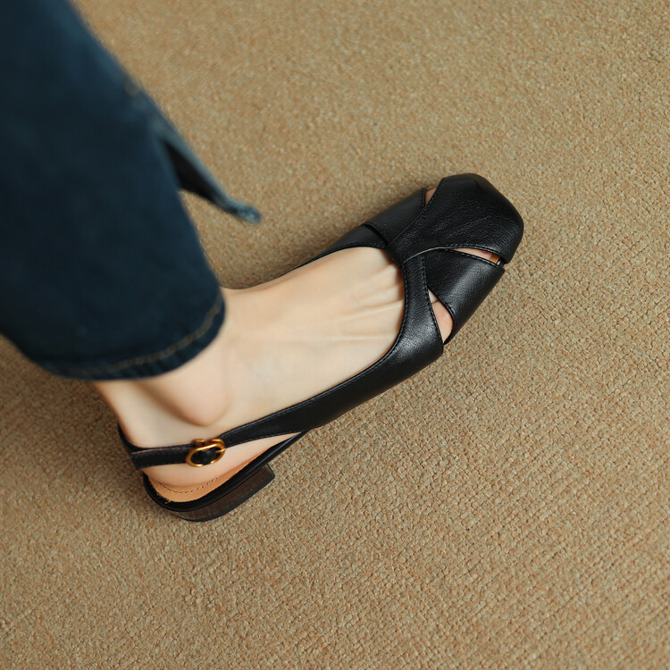 春と秋の新作ソフト面牛革ローヒール小角頭超ソフトパンプス女性、柔らかくて軽くて快適