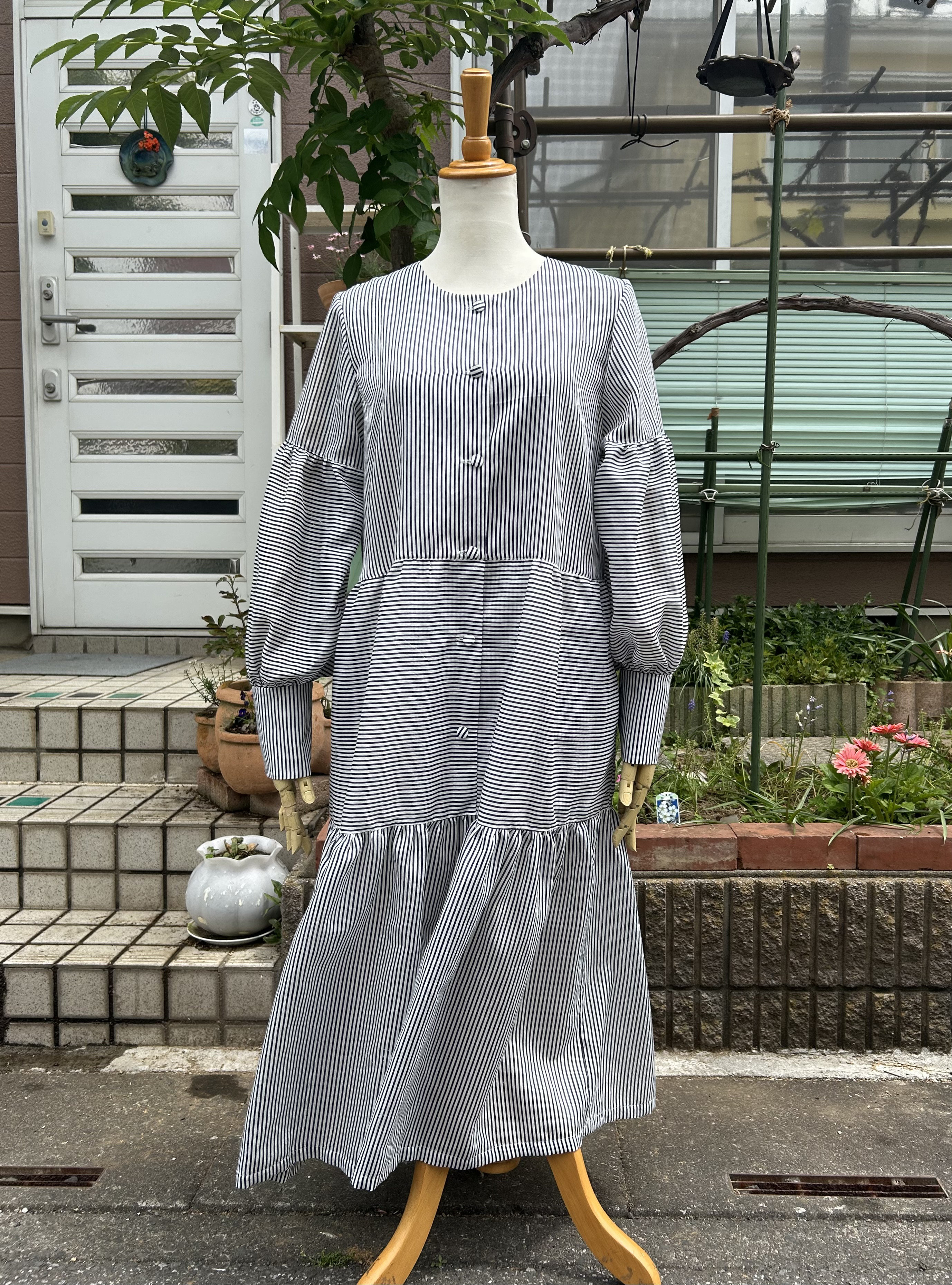 コットンストライプ❤︎ティアードOP