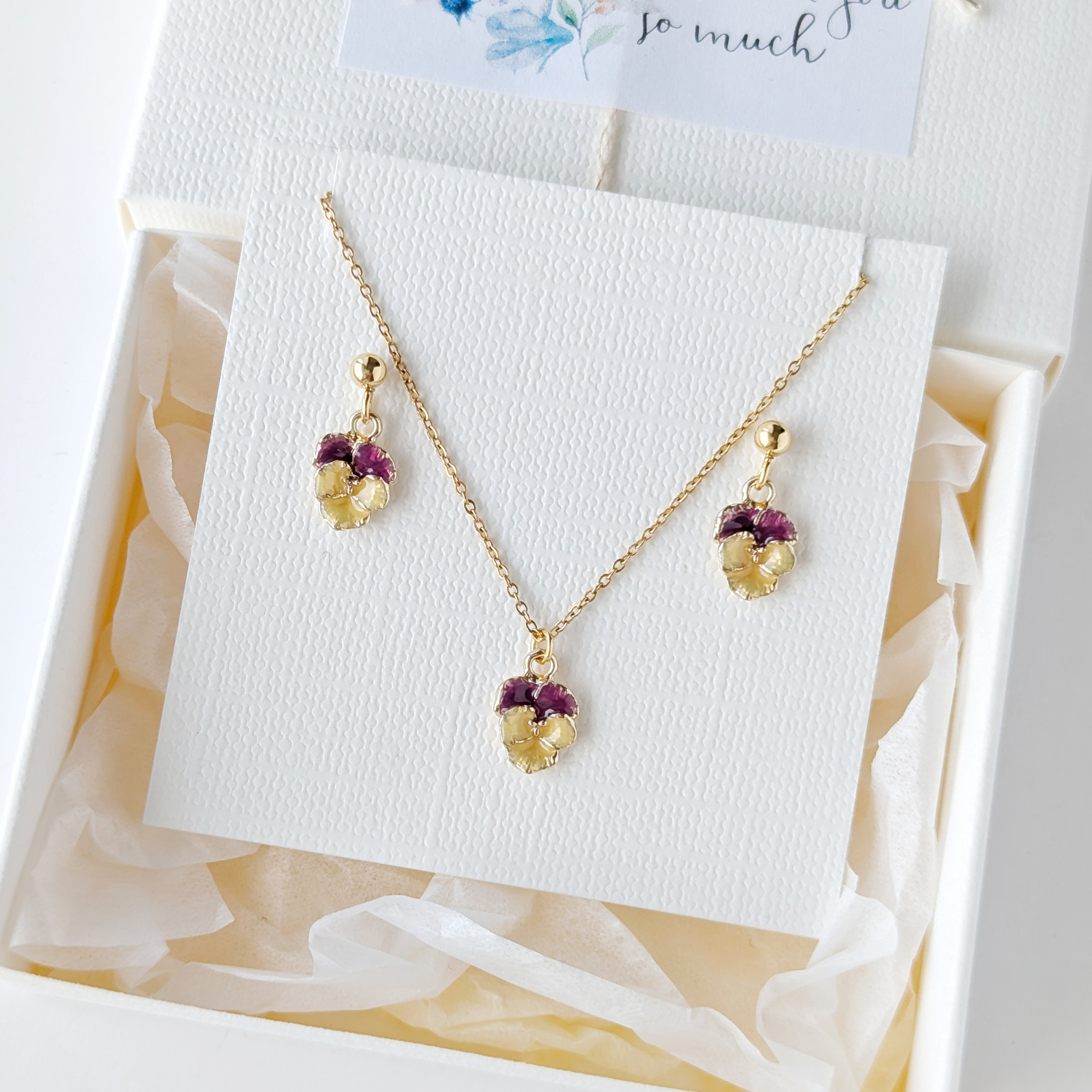 ＊2点セット＊ 小さなビオラの1粒プチのピアス/イヤリング＆ネックレス