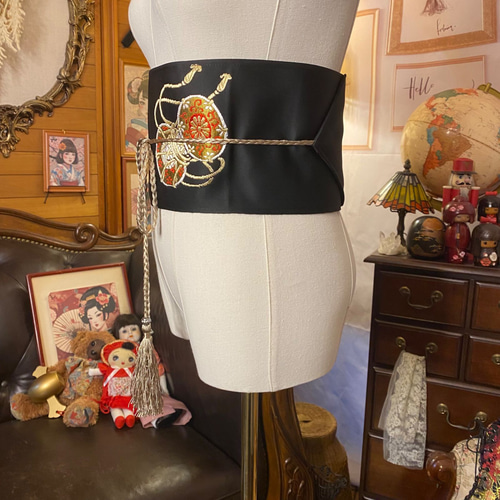 本金箔　サッシュベルト　帯リメイク 名古屋帯 リメイク サッシュベルト 飾り帯 和洋折衷 L〜LL対応