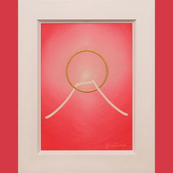 ◎お部屋が優しい感じに【桜色ピンク金太陽富士山】◎がんどうあつし油絵紅富士F4号 ◎お部屋が優しい感じに【桜色ピンク金太陽富士山】◎がんどう