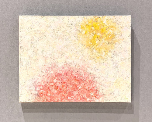 原画 油絵 暖華 花のアート 抽象画 P10号 クリーム×スカーレット