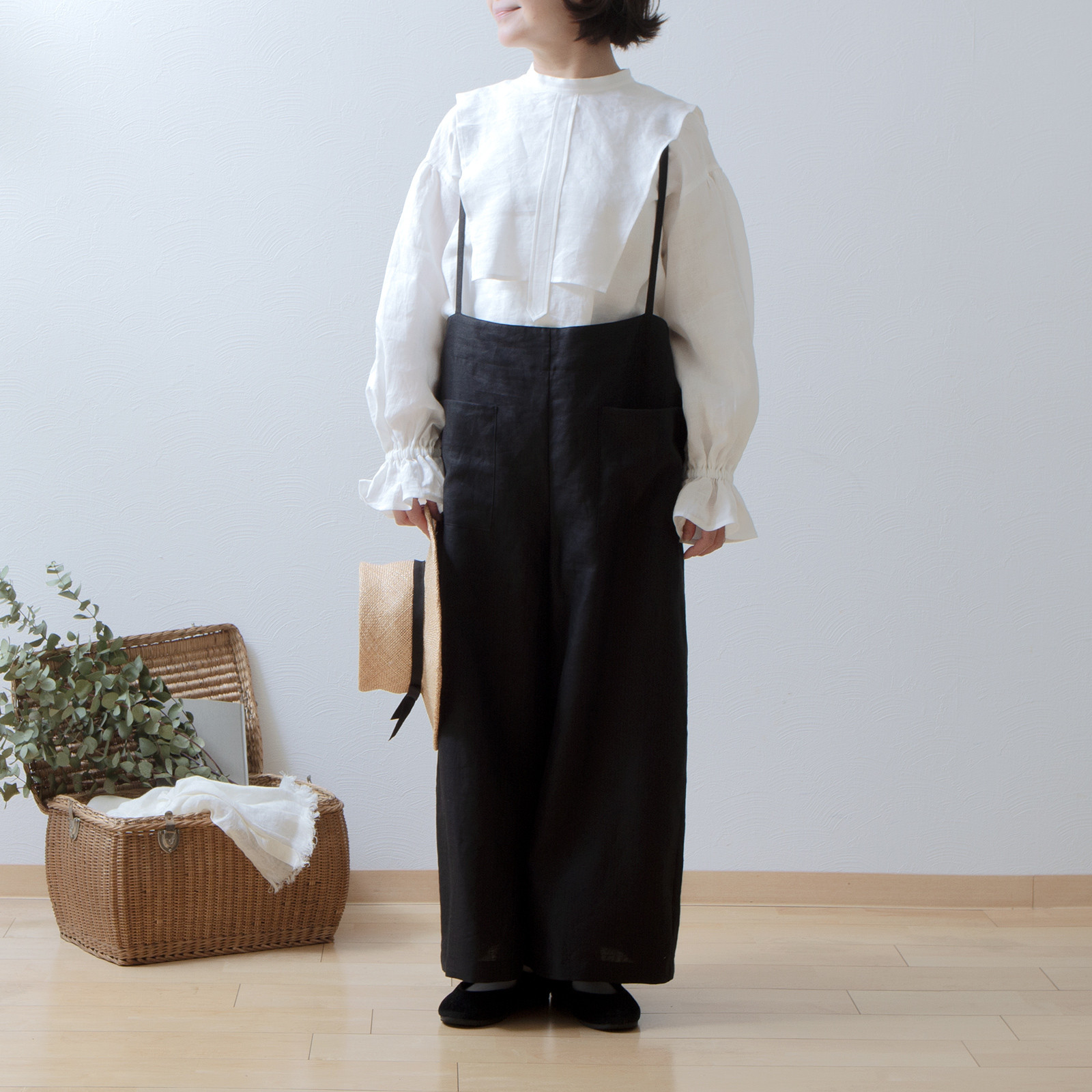 ヨークレイヤーギャザースリーブリネンブラウス/オフホワイト