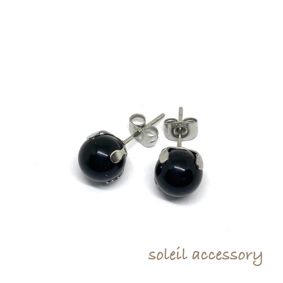 822【モリオン】天然石一粒ピアス＊8mm 1枚目の画像