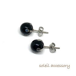 822【モリオン】天然石一粒ピアス＊8mm 2枚目の画像