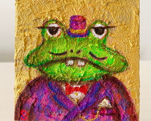 原画 カエル 動物画 絵画 アクリル画 現代アート 細密画 （ART