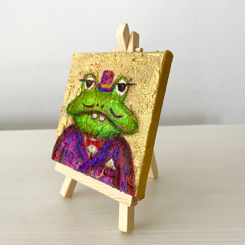 原画】【送料無料】小さい絵 アクリル絵の具 キャンバス かえる 原画】【送料無料】小さい絵 アクリル絵の具 キャンバス かえる