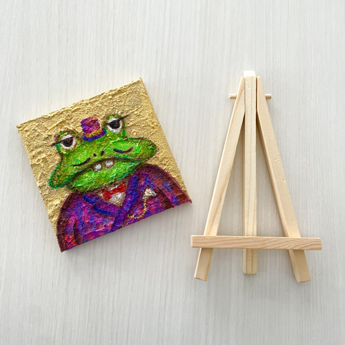 原画】【送料無料】小さい絵 アクリル絵の具 キャンバス かえる 原画】【送料無料】小さい絵 アクリル絵の具 キャンバス かえる
