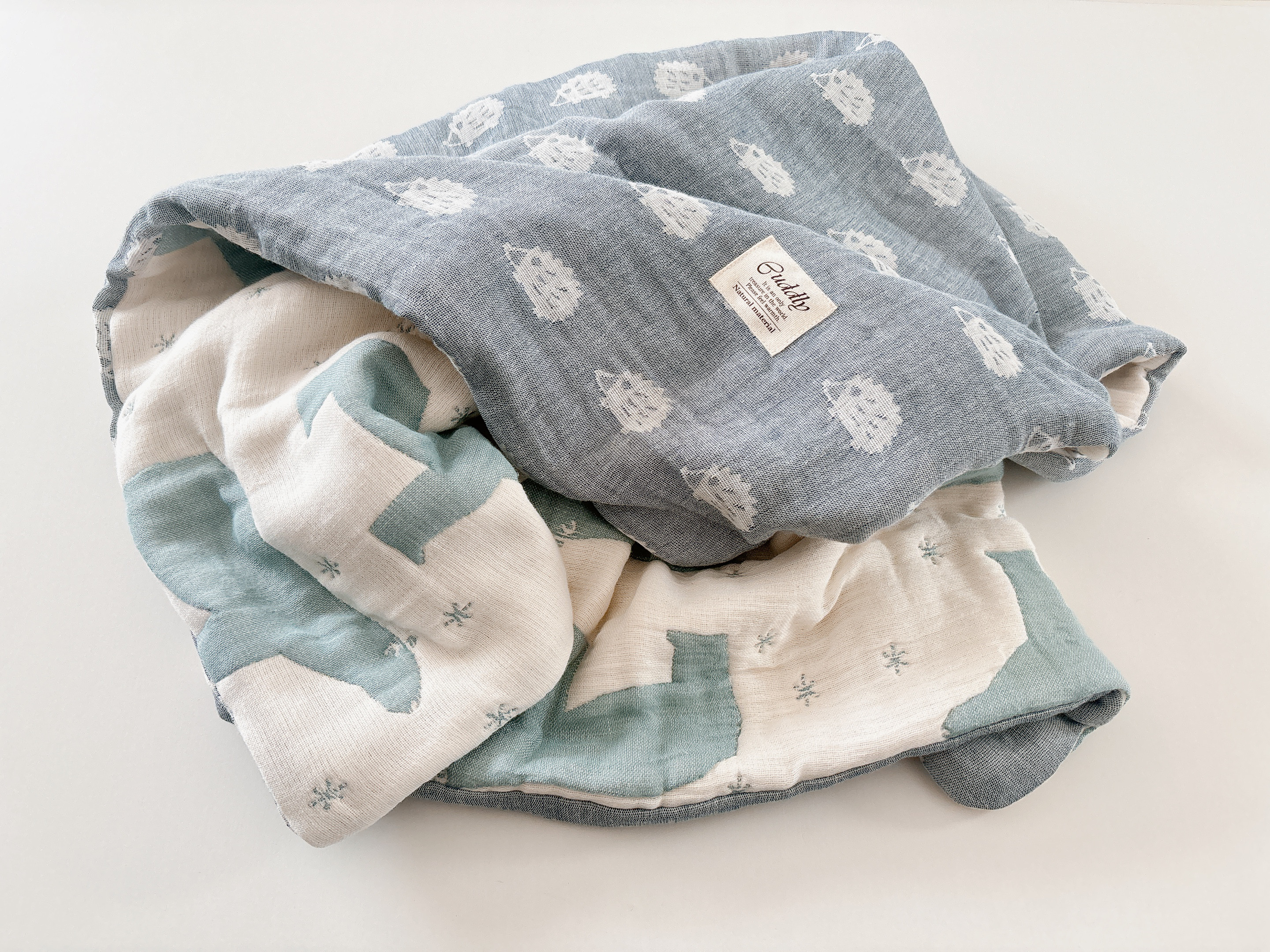 Mサイズ大判ガーゼケット　ハリネズミ×シロクマ　母の日　ユニセックス　カフェマット　出産準備　出産祝い　ギフト　枕カバー