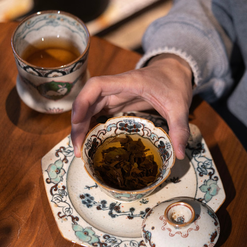 詩瓷集 手作り磁器 中国唐風茶器セット 青花・古彩 敦煌三生兎文