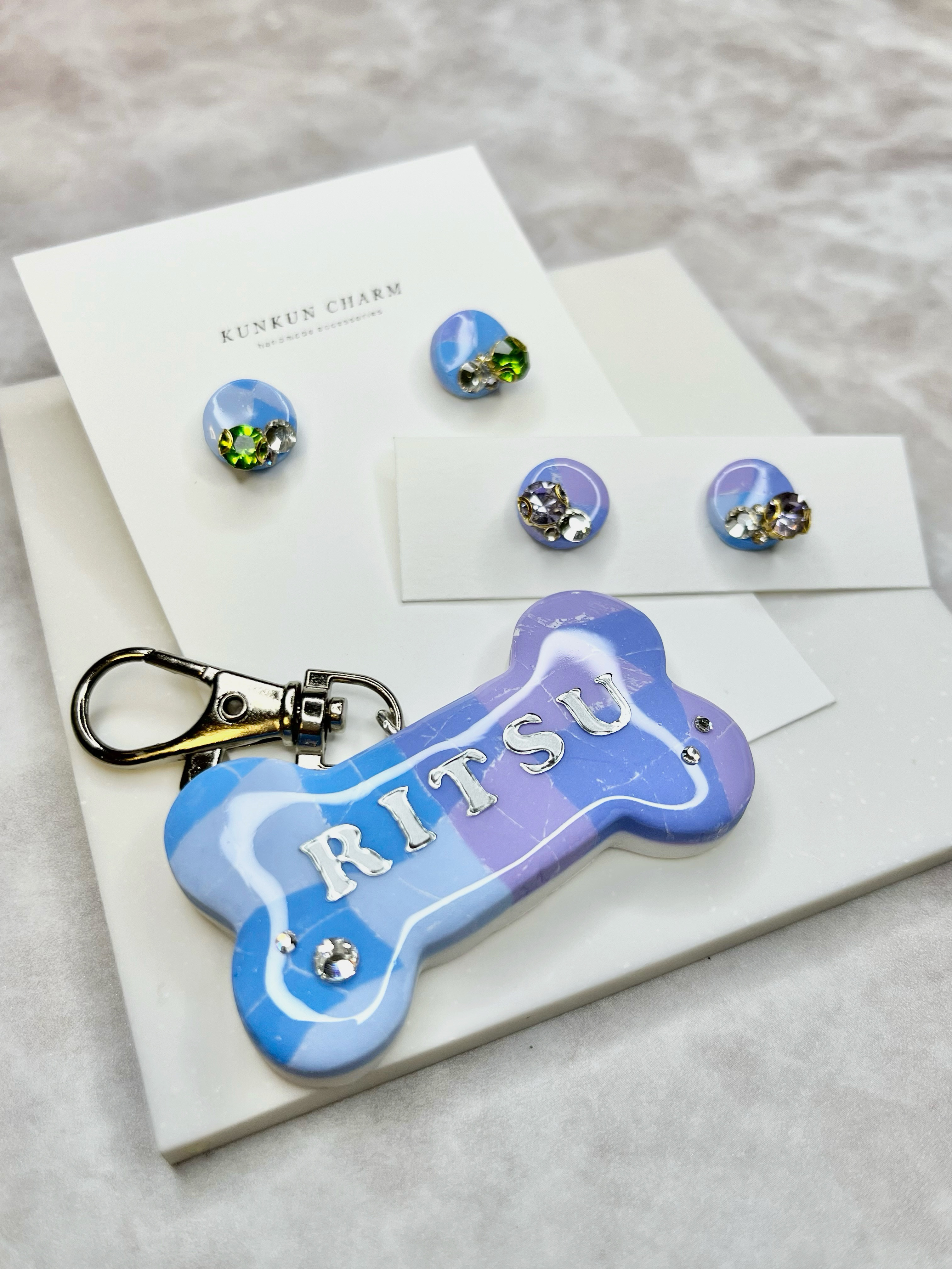 紫陽花色チャーム&イヤリング（ピアス）セット【愛犬とお揃いアクセサリー】