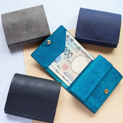 【 イタリアンレザー 】 ミニ財布 （ ブルー ）【ハンドメイド】 イタリアンレザー 】 ミニ財布 （ ブルー ）【ハンドメイド