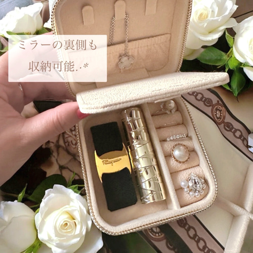 一輪の願い】 薔薇咲くピンクのジュエリーボックス 持ち運び