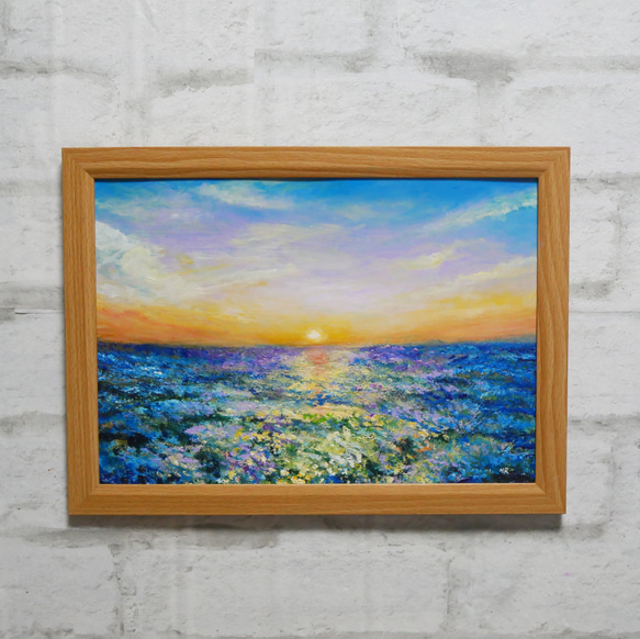 油絵 油彩 油彩画 絵 絵画【夕日に輝くネモフィラ】 油絵 油彩 油彩画 絵 絵画【夕日に輝くネモフィラ】