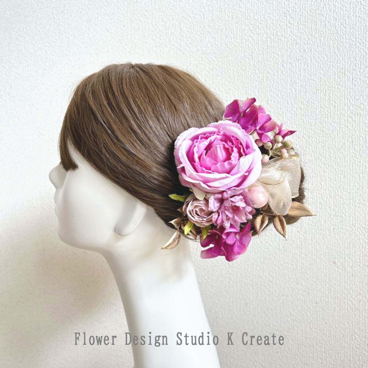 ウェディングに♡フレンチローズと紫陽花のヘッドドレス　結婚式 　成人式 　卒業式 　ブライダル 　ウェディング　ピンク