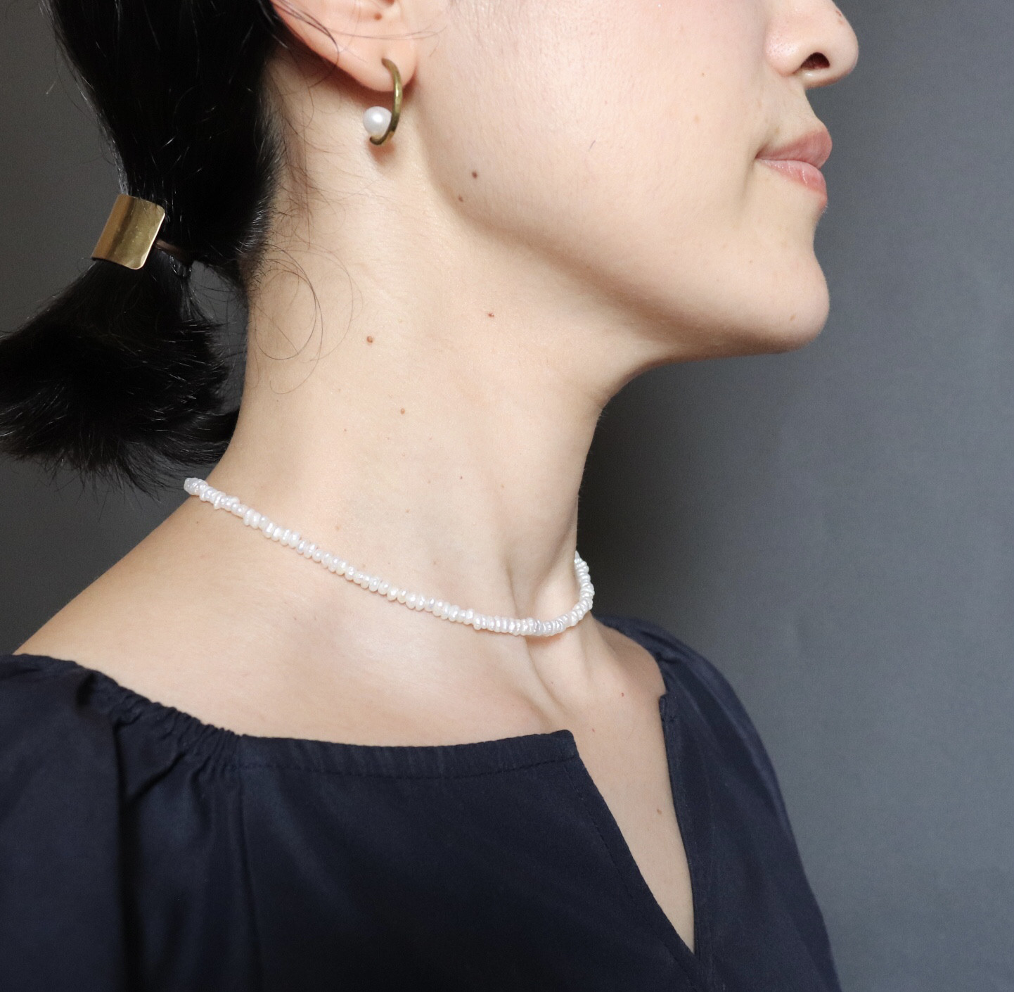 freckle.【kasumiso 霞草白】淡水パール/チョーカー/ネックレス/真鍮/約37cm