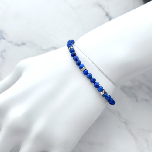 天然石ブレスレット ラピスラズリ 12月誕生石 4ミリ 多面カット ブルー