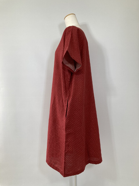 リネン100％　ゆるVネック　両サイドシームポケット 94cm丈  大きめサイズ ワンピース　フリーサイズ