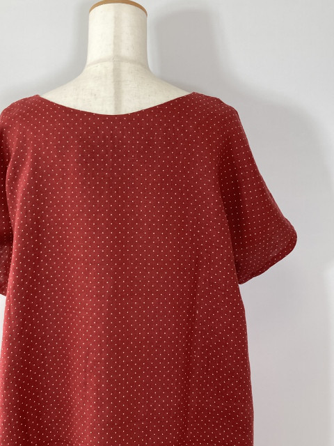 リネン100％　ゆるVネック　両サイドシームポケット 94cm丈  大きめサイズ ワンピース　フリーサイズ