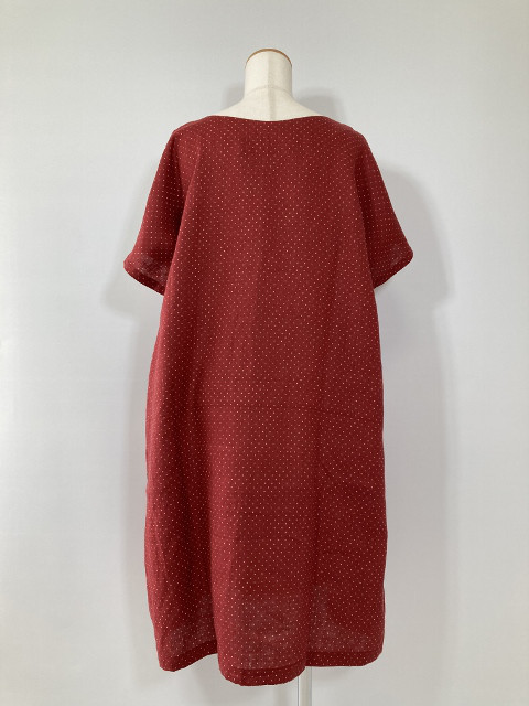 リネン100％　ゆるVネック　両サイドシームポケット 94cm丈  大きめサイズ ワンピース　フリーサイズ