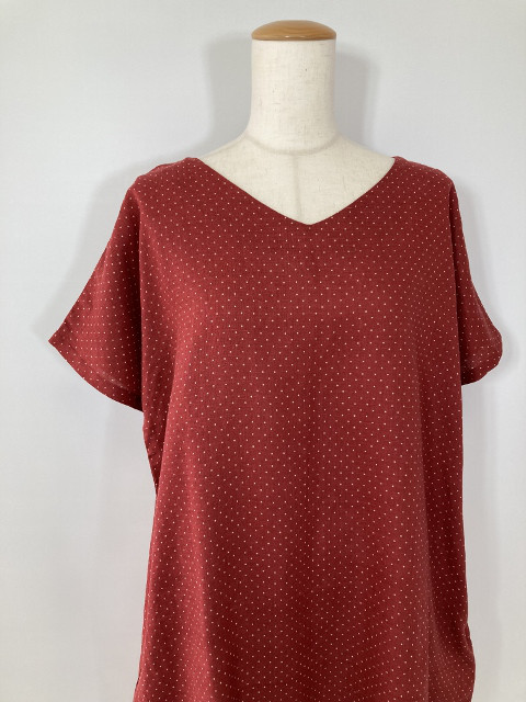 リネン100％　ゆるVネック　両サイドシームポケット 94cm丈  大きめサイズ ワンピース　フリーサイズ