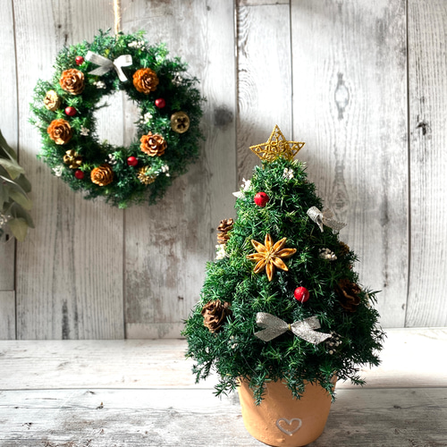 卓上サイズのミニクリスマスツリー」➕「クリスマスのツイン壁飾り」の