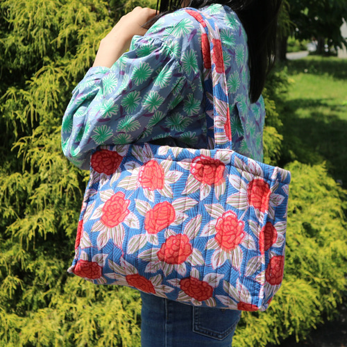 インド産ブロックプリント】キルティングトートバッグ