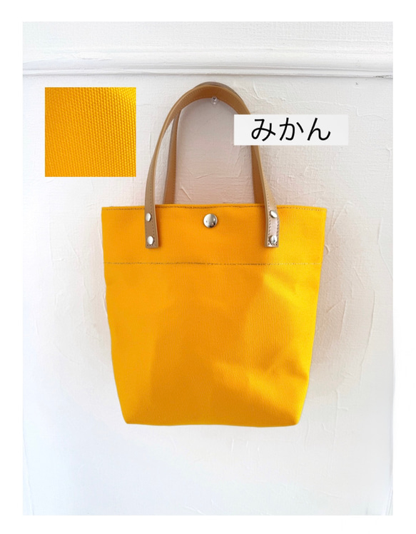 水筒 ペットボトル OK ちょっぴり 縦長 トートバッグ 帆布 ヌメ革 6枚目の画像