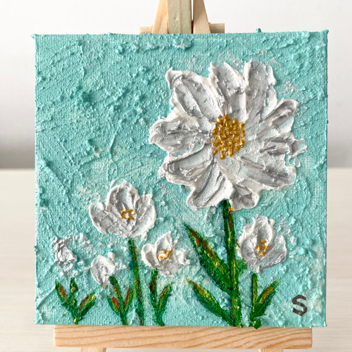 原画】【送料無料】小さい絵 アクリル絵の具 キャンバス 金 銀 パール