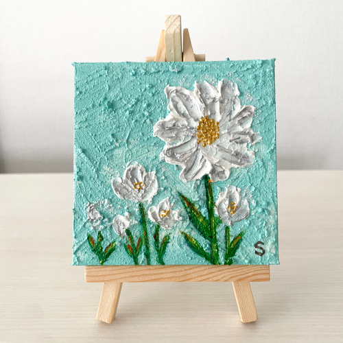 原画】【送料無料】小さい絵 アクリル絵の具 キャンバス 金 銀 パール