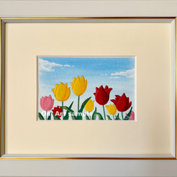 カキツバタの咲く水辺」透明水彩画 原画 風景画 額縁付 F6サイズ