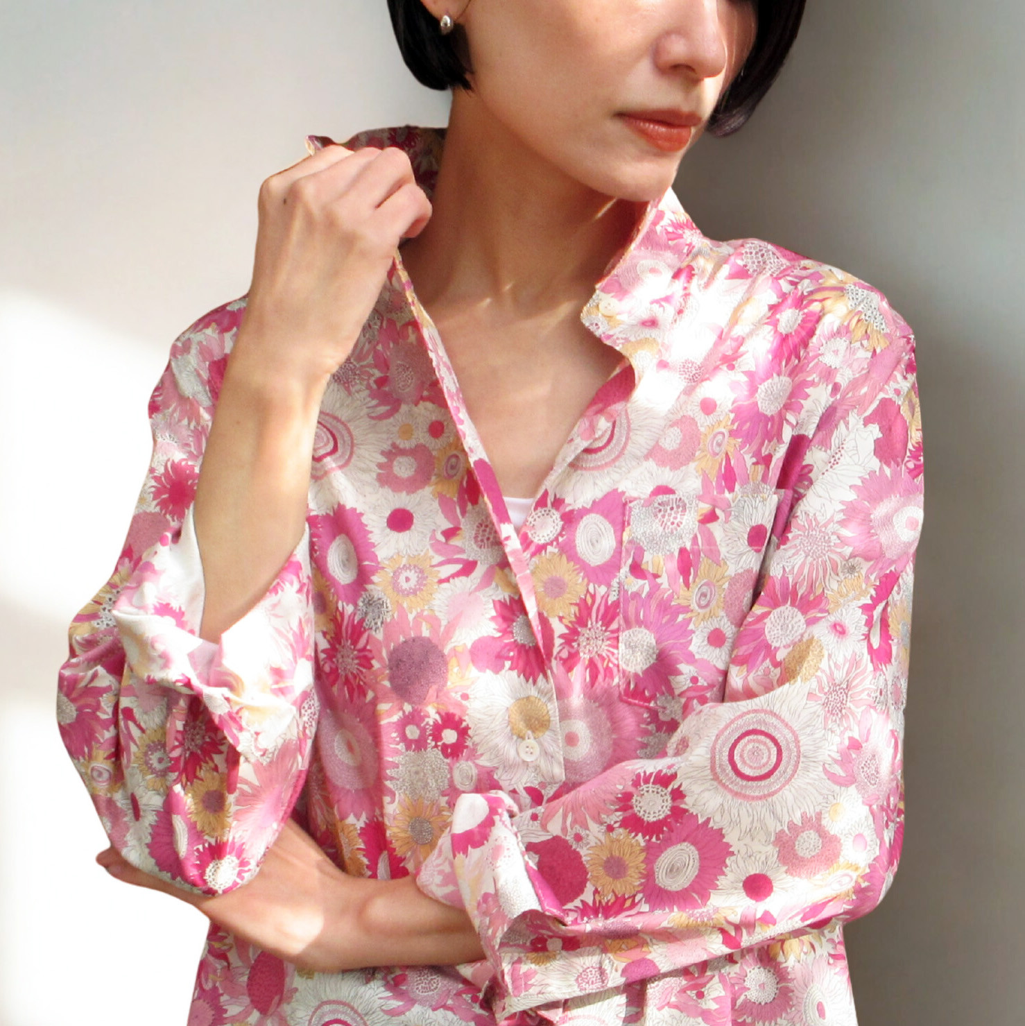 【リバティ】定番シャツ　"スモールスザンナ"ピンク系　XS/S/M/L/XL