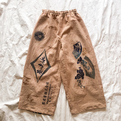 柿渋染め 手ぬぐい 風呂敷リメイク ワイドパンツ ゆったりズボン