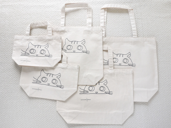 ねこ大好きなあなたへ　シンプル　トートバッグ　エコバッグ　にゃんこ　ナチュラル　ブラウン　グリーン 4枚目の画像