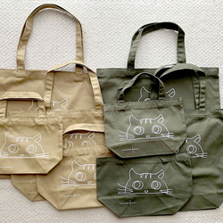 ねこ大好きなあなたへ　シンプル　トートバッグ　エコバッグ　にゃんこ　ナチュラル　ブラウン　グリーン 2枚目の画像