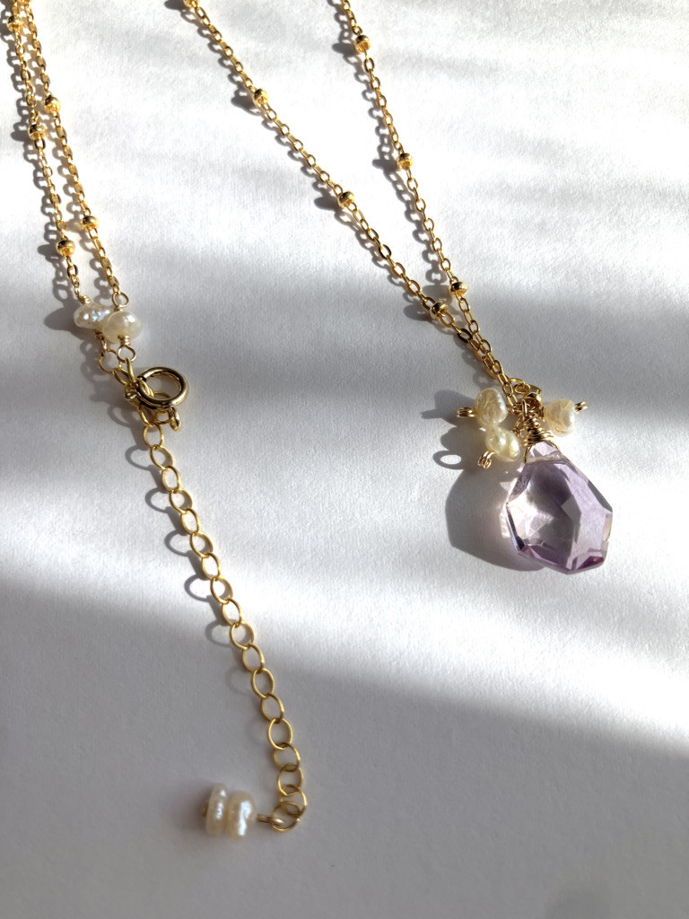 【アメトリン1粒ネックレス】14kgf 淡水パール　高品質　上品　プレゼント　大人　冬　特別感　お呼ばれ　クリスマス