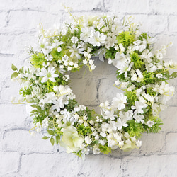 小雪 白いミモザのリーズ：白 ミモザ リース はなりえmade 通販