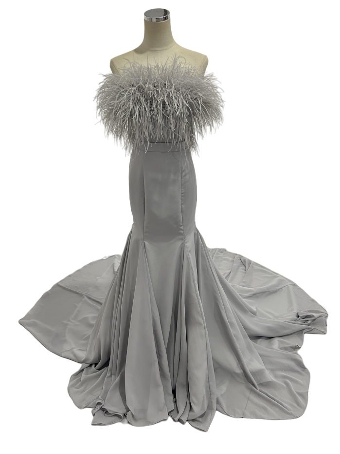 カラードレス  グレー オーストリッチ  ふんわりシフォン マーメイドライン 披露宴/結婚式 細見えシルエット 優雅なシ