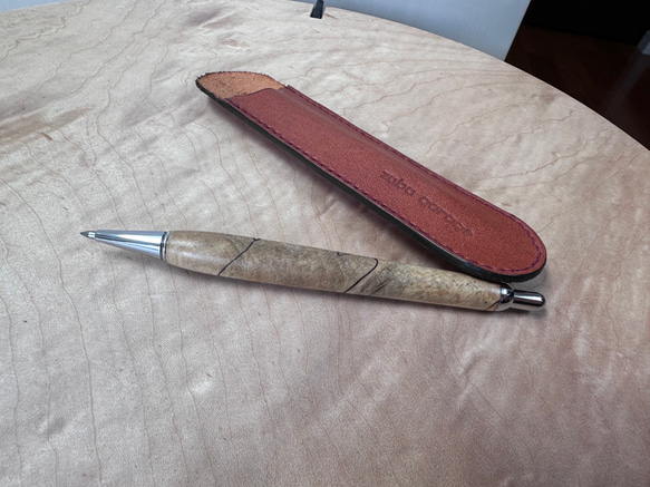 栃のスポルテッド杢の木軸ボールペン＆ペンケース ペン・筆記用具 zubu