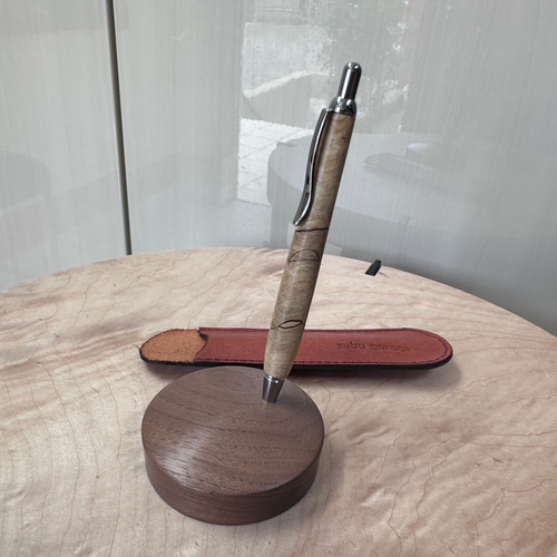 栃のスポルテッド杢の木軸ボールペン＆ペンケース ペン・筆記用具 zubu