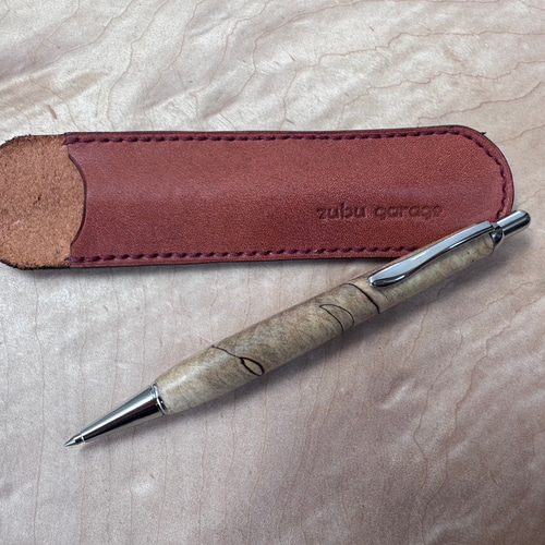 栃のスポルテッド杢の木軸ボールペン＆ペンケース ペン・筆記用具 zubu