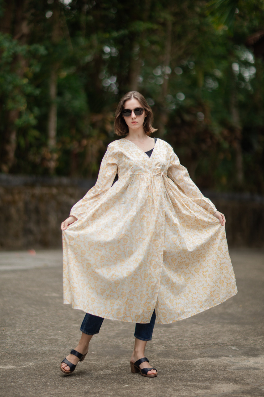 ハンドブロックプリントカシュクールワンピース（羽織）