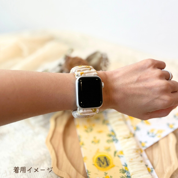 Mimosa AppleWatch band   ミモザ　アップルウォッチくしゅくしゅバンド　母の日　誕生日　プレゼント 5枚目の画像