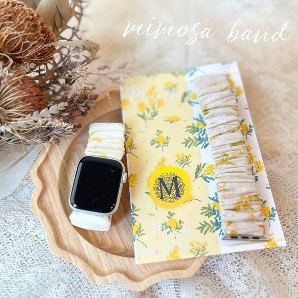 Mimosa AppleWatch band   ミモザ　アップルウォッチくしゅくしゅバンド　母の日　誕生日　プレゼント 1枚目の画像