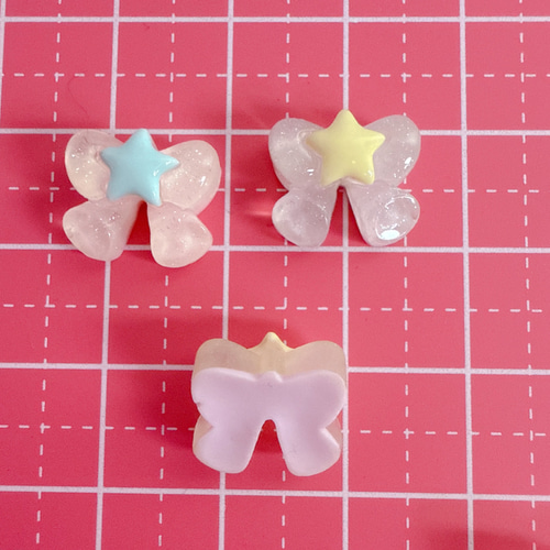 D59）4個ランダム ミニサイズ 光るりぼん 星がパステル 透明パーツ